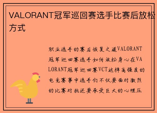 VALORANT冠军巡回赛选手比赛后放松方式